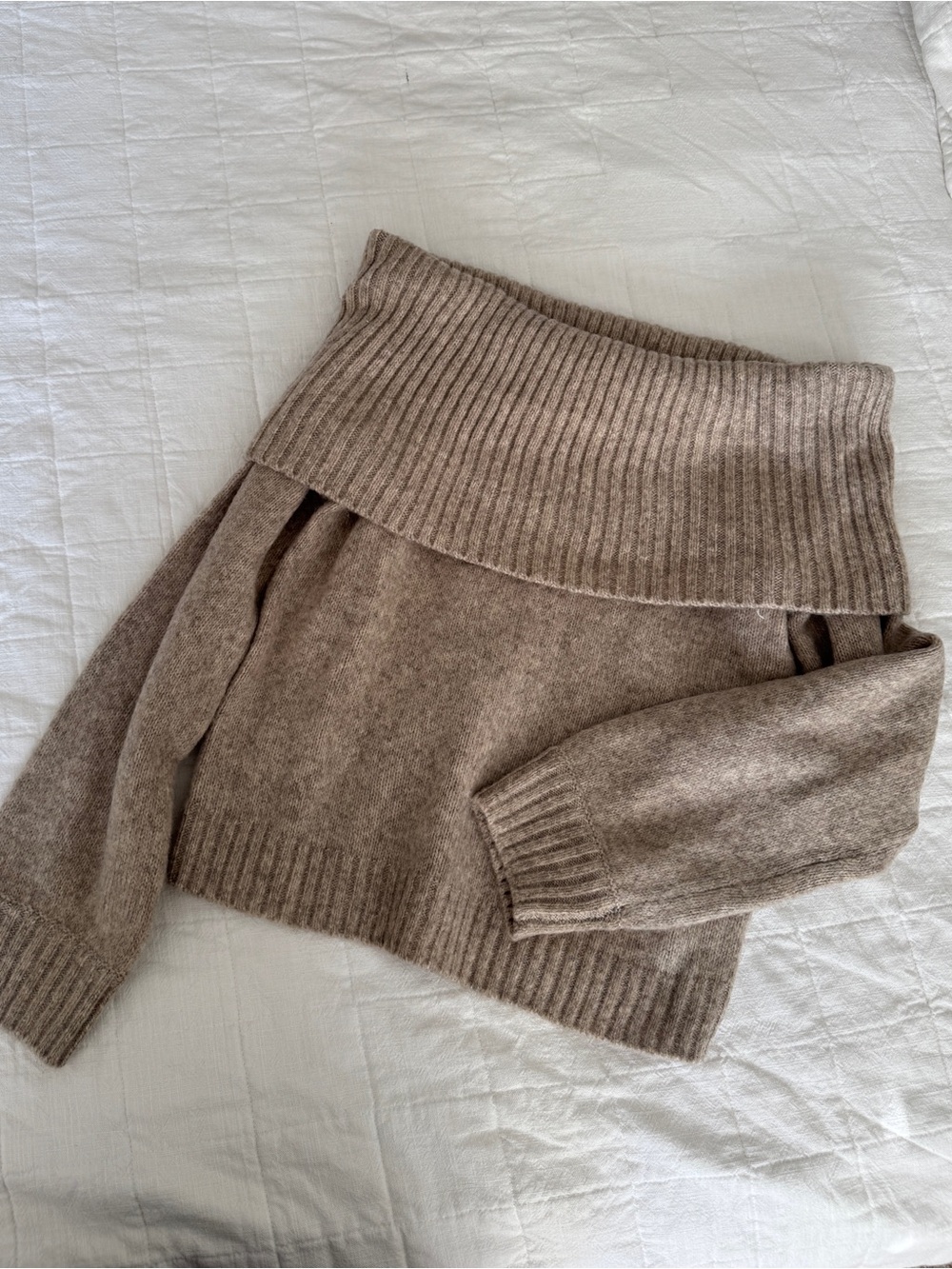 Abercrombie Off-Shoulder Foldover Sweater in light brown